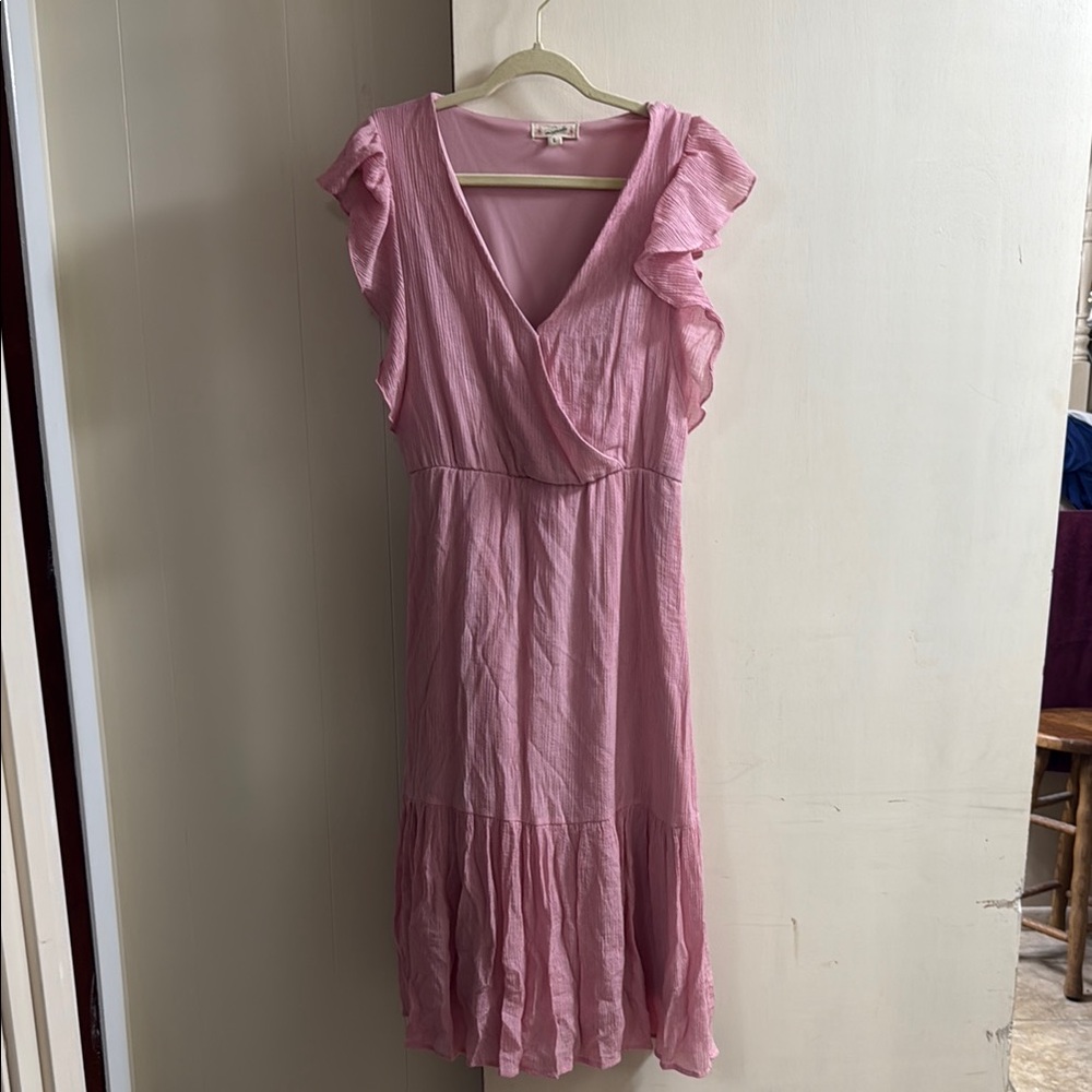 Magnolia Boutique Pink Ruffled Tiered Midi Dress